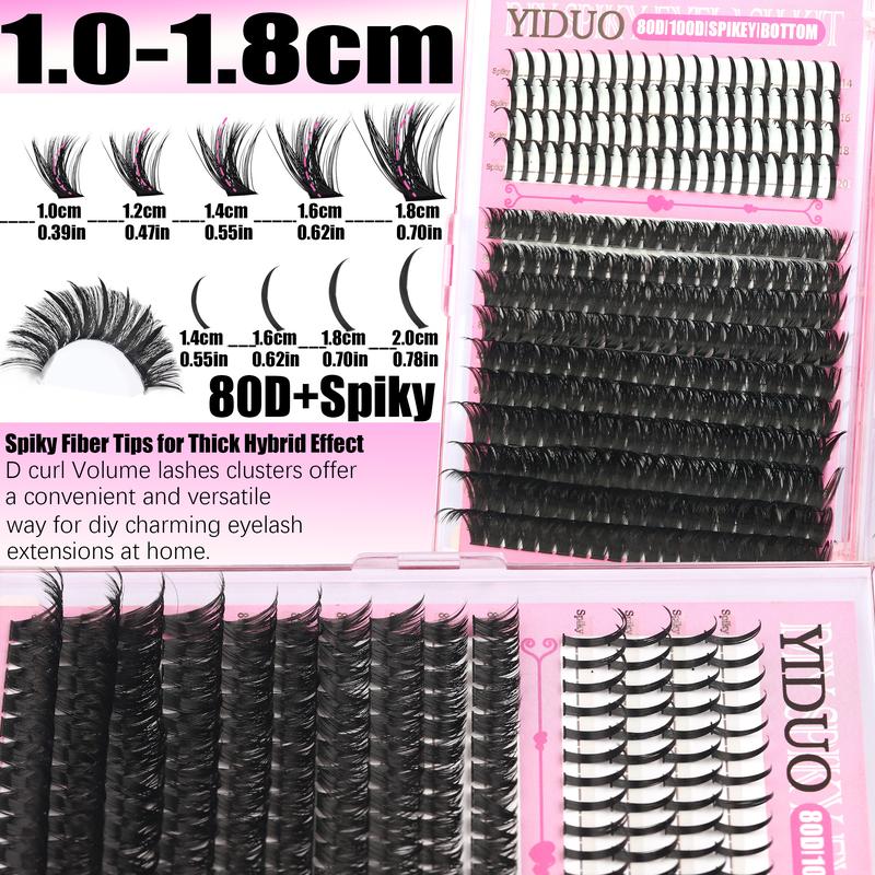 6 Styles False Eyelash Cluster Kit Bottom,/Spiky,/40D/60D/80D/100D Volume Lash Extensions Kit,  D-Curl 1100 Pcs Eyelash Cluster Kit With Lash Bond and Seal Tweezers Remover Eyelash Tools DIY at Home Easily