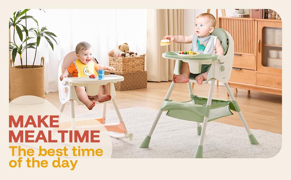 HARPPA 6-in-1 Foldable Baby High Chair, Baby Fedding Chair & Rocking Chair, Adjustable Heights, Booster Seat With 5-Point Safety Harness & Removable Tray, Easy to Clean, Baby Items, Toddler Christmas Gifts