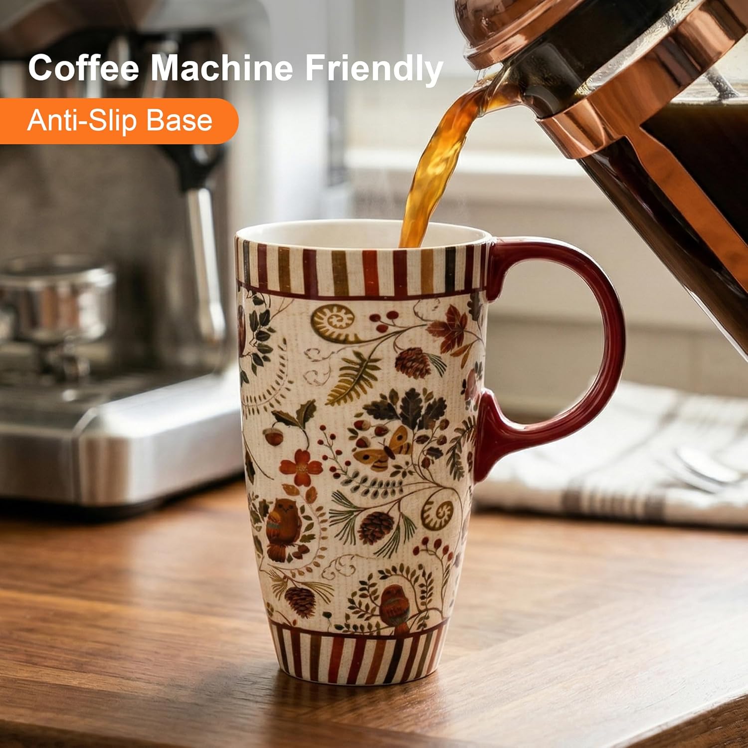 17oz Ceramic Travel Mug with Lid, Coffee Cup with Handle, Floral Design, Microwave & Dishwasher Safe, for Women Men 17oz Ceramic Travel Mug with Lid, Coffee Cup with Handle, Floral Design, Microwave & Dishwasher Safe, for Women Men