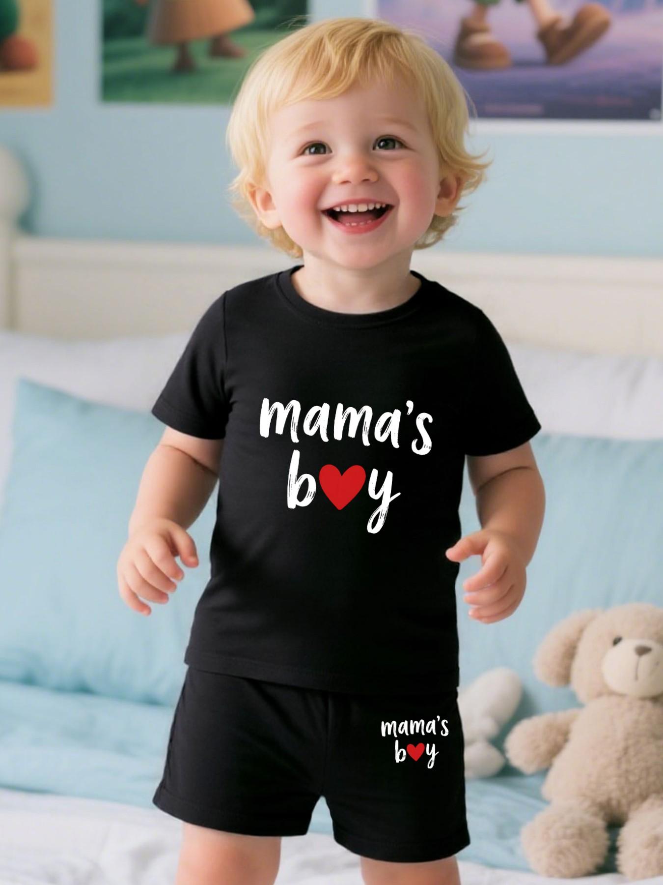 Boy T-Shirt and Shorts Set, Fashion Summer Casual, Short Sleeve Top and Shorts, Letter Heart Print Design, Fitted Style, Summer Clothing Set