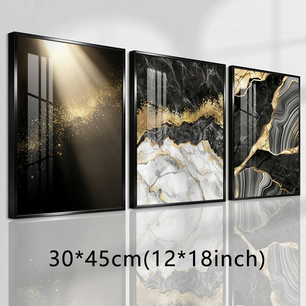3 Counts Aluminum Alloy Framed Painting, Abstract Black Gold Marble Texture Pictures, Home Decoration For Living Room, Bedroom, Office, Restaurant, Hallway Wall Decor, Odorless Print Artwork, Luxury Perfect Gift For Friends And Family