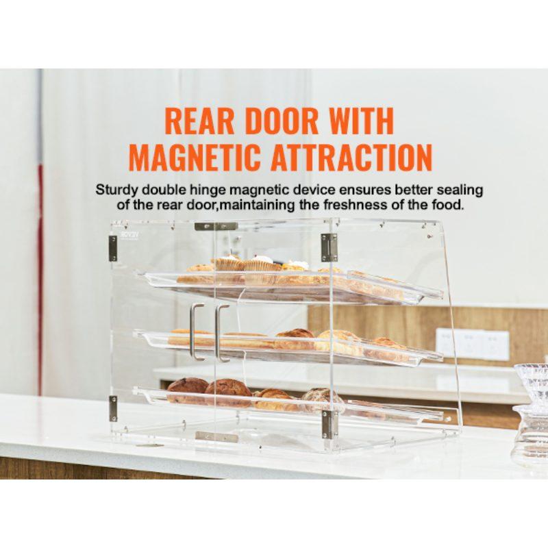 VEVOR Pastry Display Case, 3-Tier Commercial Countertop Bakery Display Case, Acrylic Display Box with Rear Door Access Removable Shelves, Keep Fresh for Donut Bagels Cake Cookie, 20.7x17x16.3