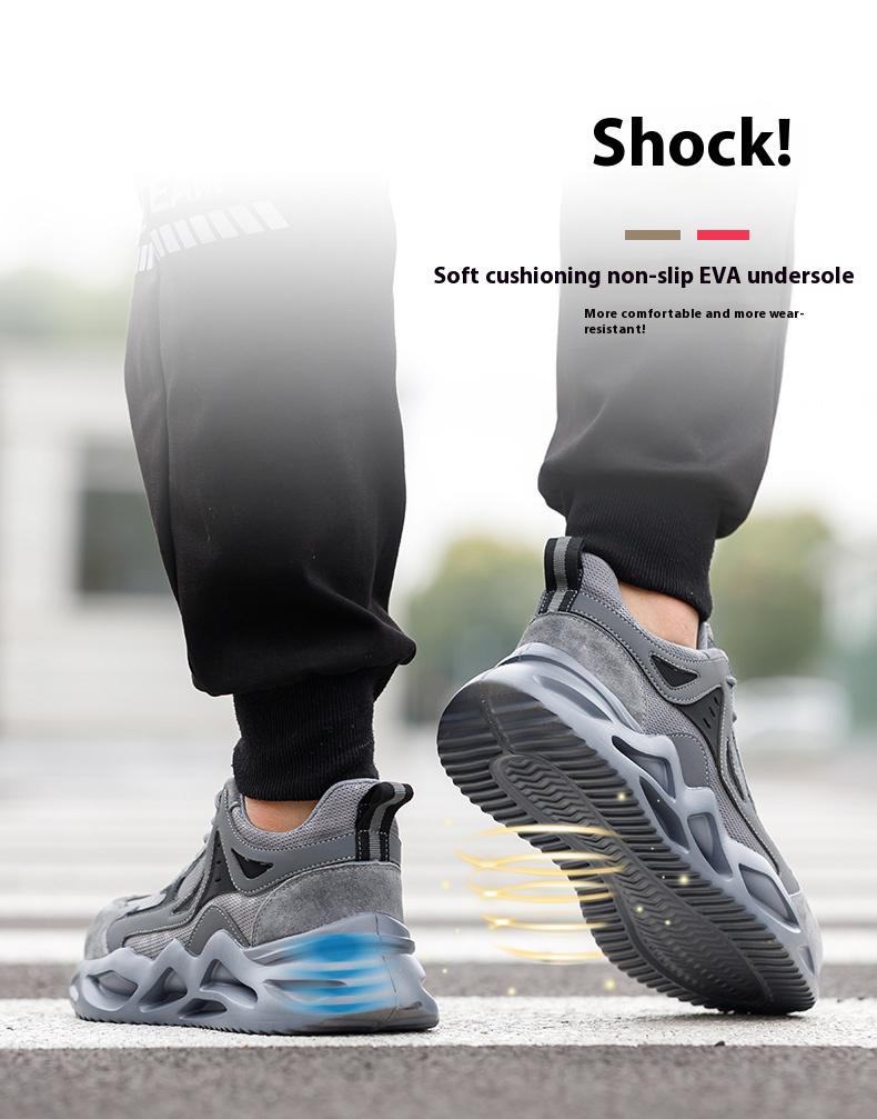 Not Afraid to Smash Men's Steel Toe Sports Non-Slip Work Shoes Grey Closed Breathable Mesh Anti-Smashing Anti-Piercing Shock-Absorbing Wear-Resistant Soft & Light Father's Day Gift Worker Footwear
