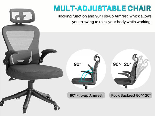 Ergonomic Office Chair, High Back Comfy Mesh Desk Chair with Wheels Adjustable Lumbar Support