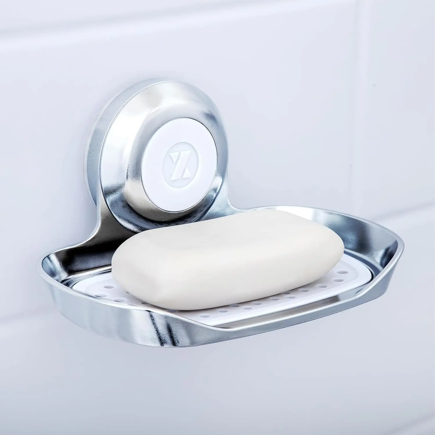 Strong Hold Soap Saver, Suction Cup Soap Holder, Must Have Universal Kitchen & Bathroom Shower Accessories (Chrome Finish, Single Tray)