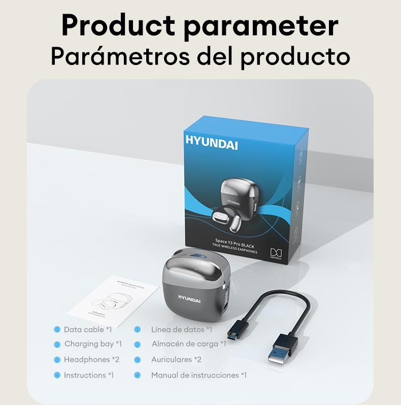 HYUNDAI Space-Y3PRO High-High-Fidelity Robust Bass Audio Headphones Ultra-Comfort Ergonomic Ear-Hanging Headsets Waterproof Sports Earbuds to Running Driving