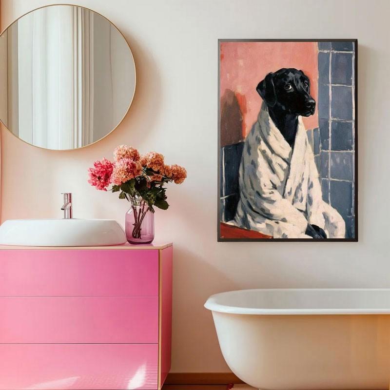Vintage Dog Art Print, Fun Animal Canvas Painting, Bathroom Decor, Gift for Friends, Moving House Present, Ideal for Animal Lovers