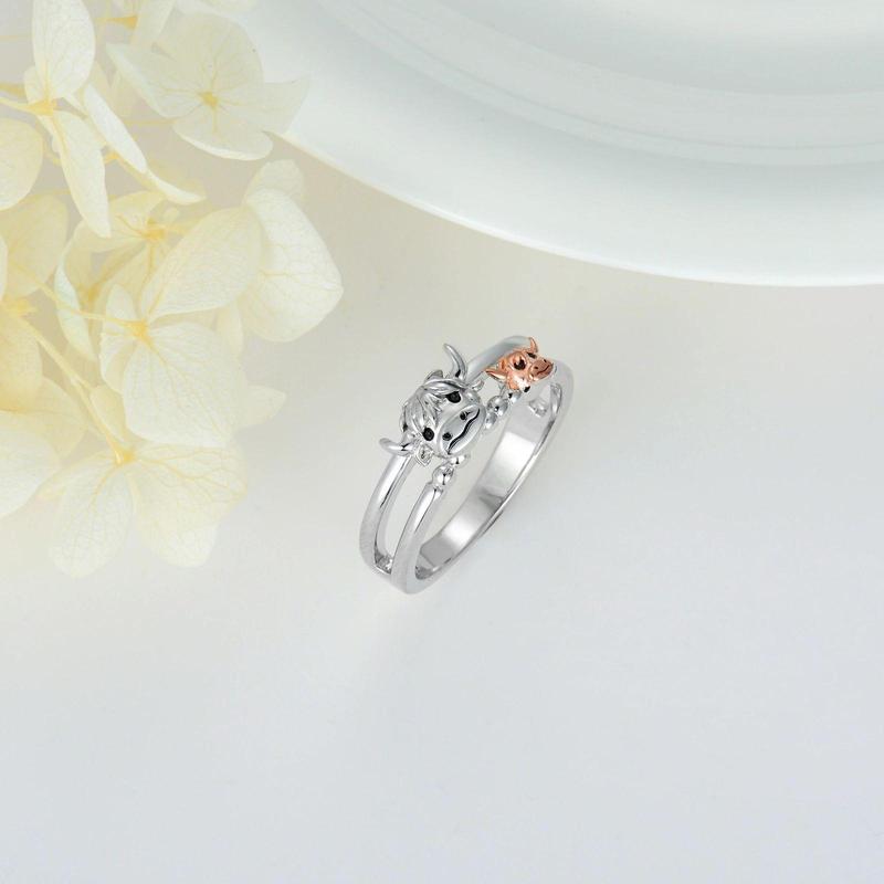 Personalized Highland Cow Ring 925 Sterling Silver Statement Rings Gift For Women Girls Springtok Outdoorfun