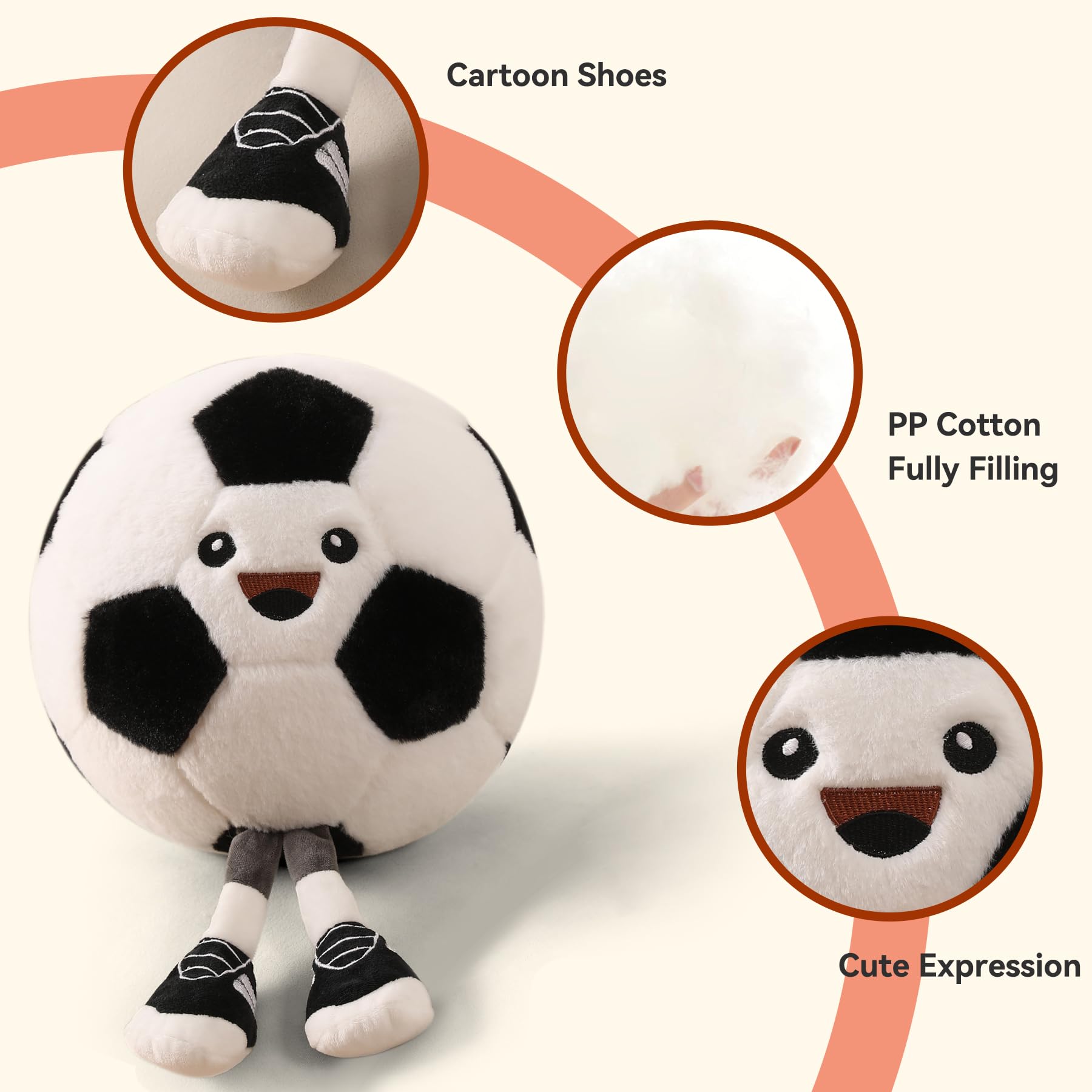 Funny Soccer Ball Plush Pillow with Legs - Adorable Stuffed Animal Toy for Boys and Girls, Soccer-Themed Throw Pillow Gift for Room Decor, Sofa or Bed, Soft Stuffed Doll (Soccer 10 Inch)