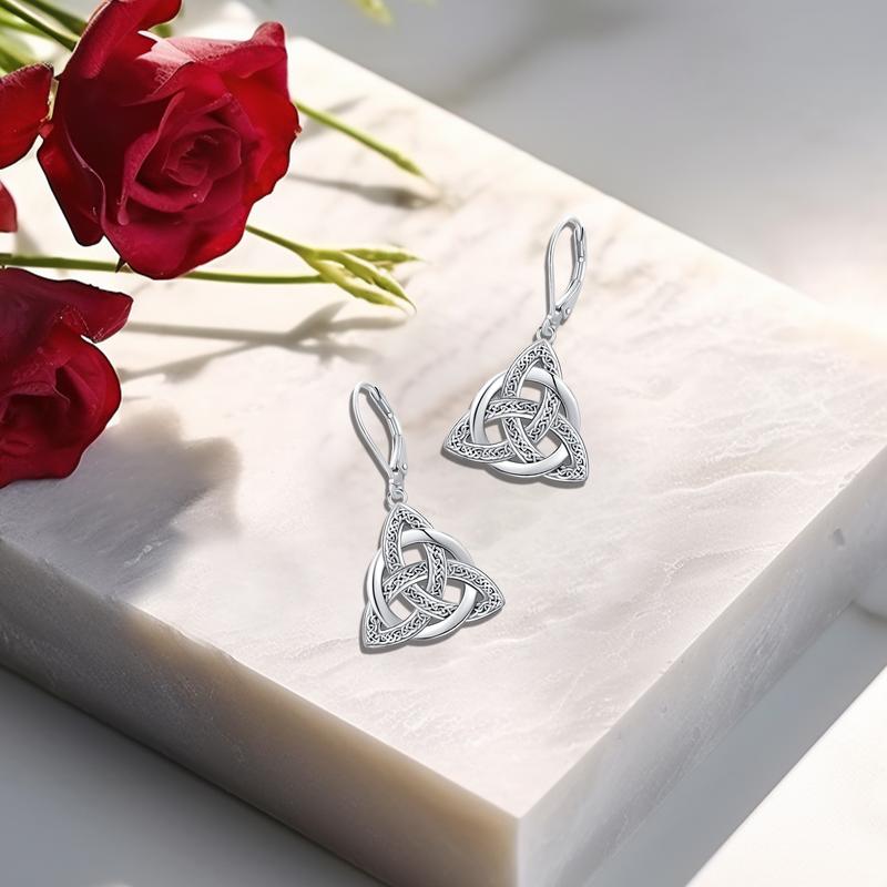 DRINSPER Wiccan Jewelry 925 Sterling Silver Triquetra Celtic Earring, Celtic Knot Triangle Trinity Pendant Earring, Star of David Pentagram Protection Amulet, Witches Trinity Knot Pendant Jewelry Gift For Man Women
