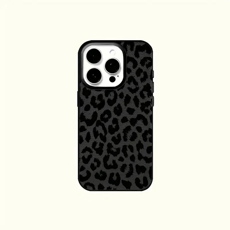1Pc Black Leopard Brand Pattern All Inclusive Tpu Litchi Pattern Protective Mobile Phone Case For iPhone 16 15 14 13 12 11 Pro Max X XS XR 8 7 Plus Phone Case
