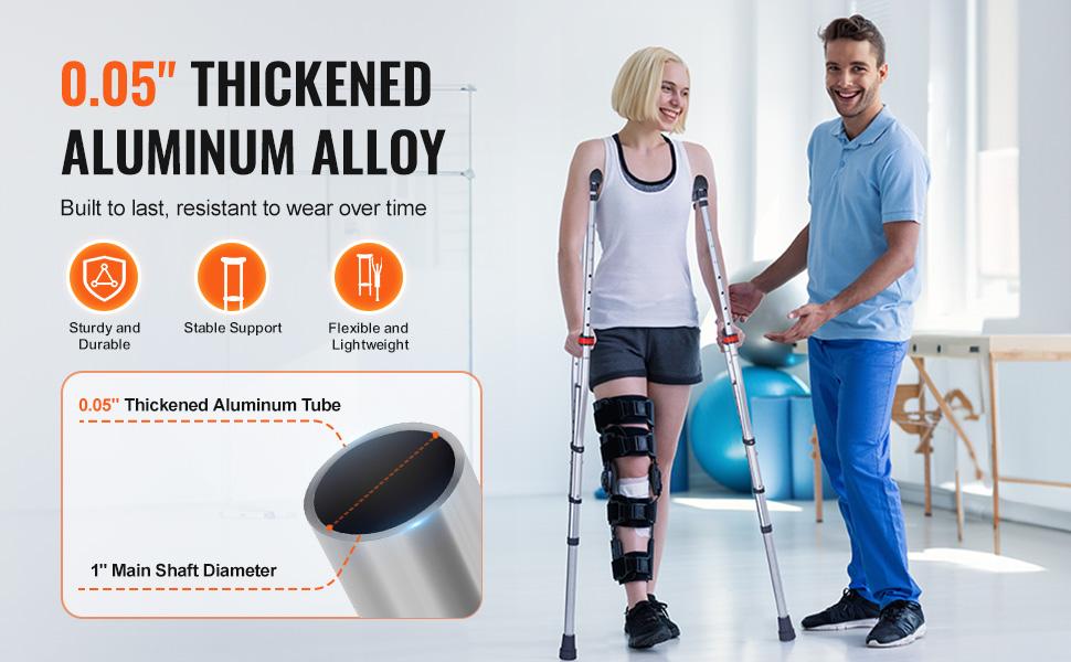 VEVOR Underarm Crutches, 13-Level Height Adjustable Underarm Walking Crutches, Lightweight Aluminum Crutches for Adults Teenager - with Soft Underarm Pad for Leg Injury Surgery Disabled, 1 Pair 300LBS