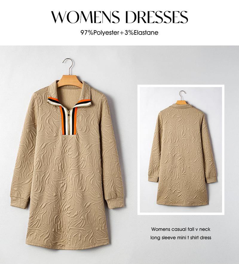 EVALESS Women's Casual Dress Zip Up Stand Neck Pullover Sweatshirt Mini Dresses Long Sleeve Fashion Fall Outfits