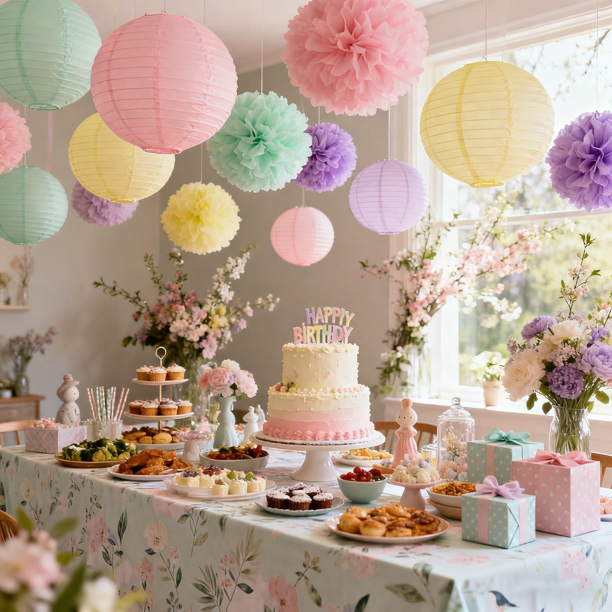 19pcs Handmade Paper Flower Balls Set, Bohemian Style Party Decorations, Wedding & Spring Summer Outdoor Hanging Decor, Warm Color Scheme