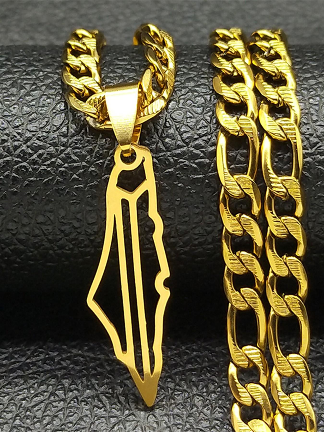 Israel Palestine Country Map Pendant Necklace Neck Chain for Women Men Stainless Steel Country Geography Gift