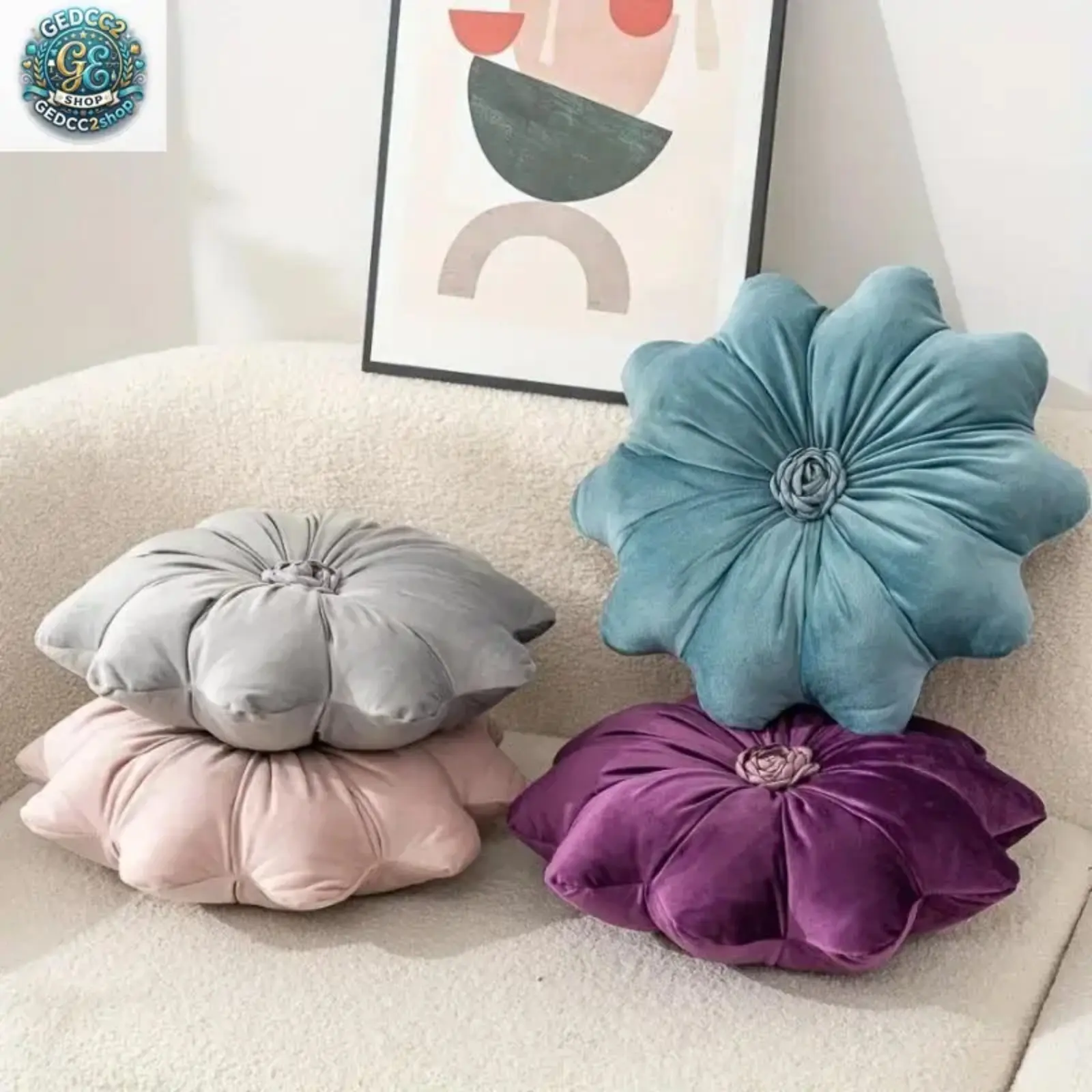3D Flower Motif Round Shape Throw Pillow, Soft Velvet Decorative Cushion with Hand-Sewn Petals, Nature-Inspired Cozy Look Room Decor for Camping Hammocks, Sofa