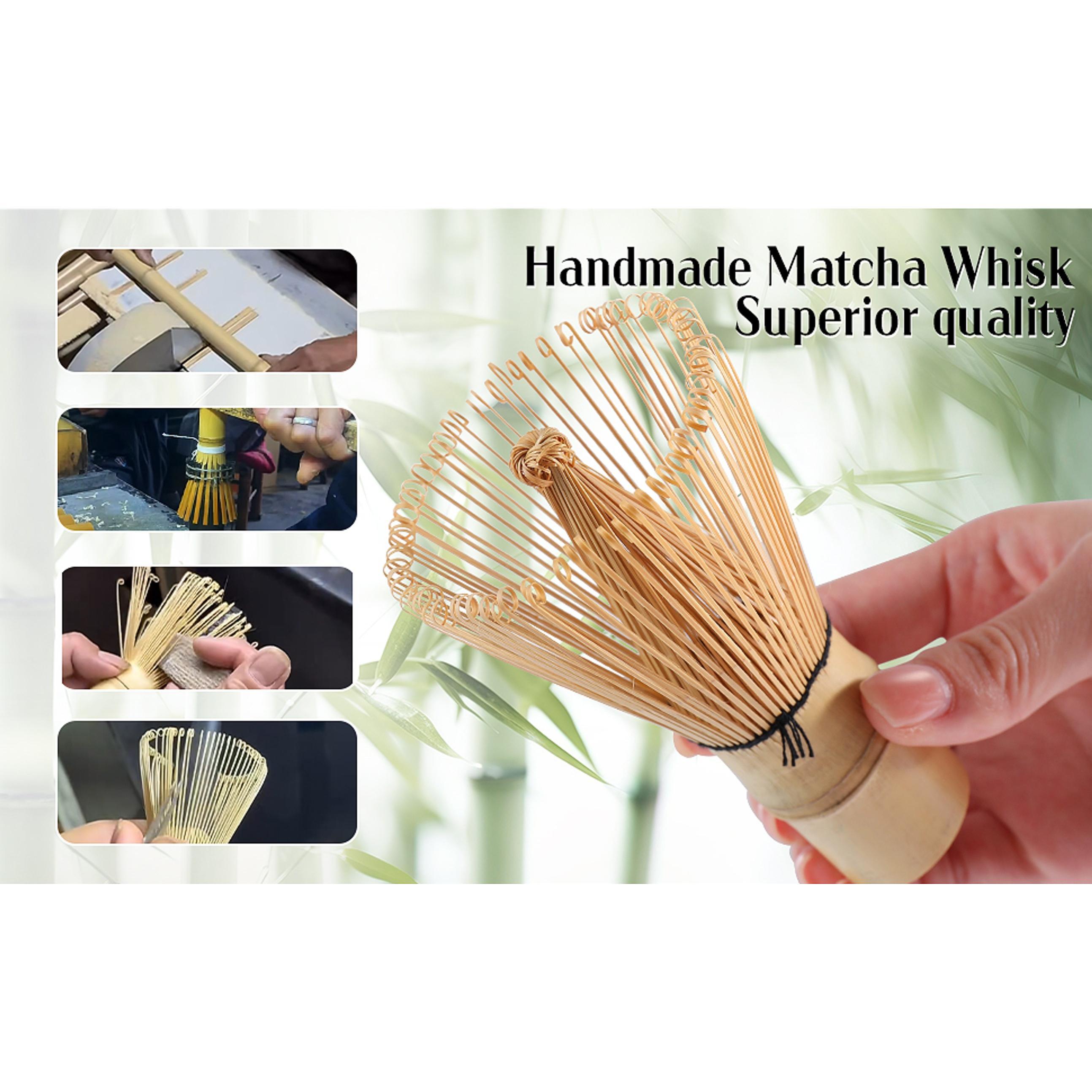 Matcha Whisk Set: Matcha Set with Bamboo Matcha Whisk and Ceramic Holder,Bamboo Scoop+Wooden Spoon,Scoop Holder,Sifter - Cute Matcha Tea Set - 6 Pcs Matcha Kit - Tools for Matchas Ceremonial Grade Kit