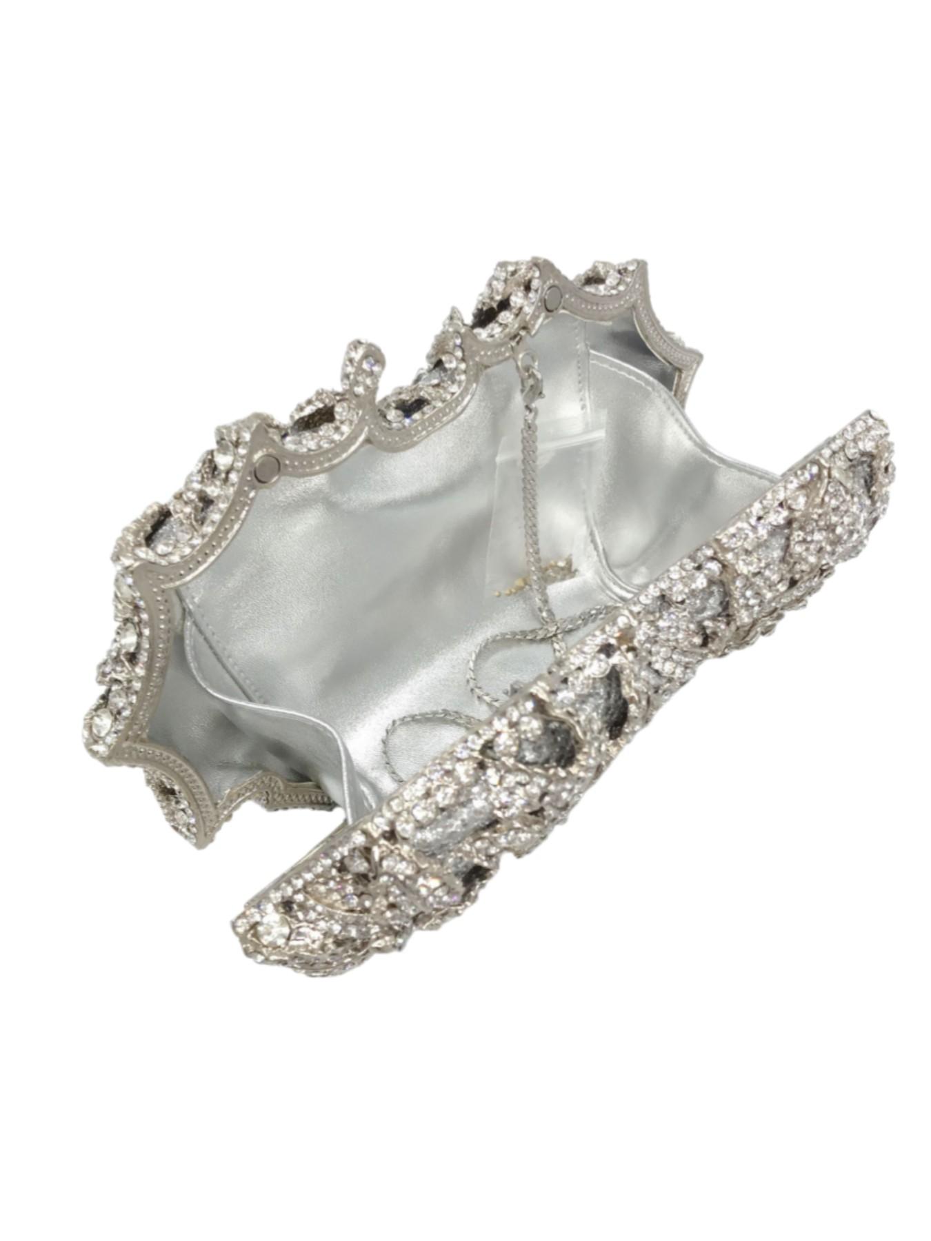 Elegant Evening Bag for Women, Sparkling Floral Crystal Wallet, Handmade Metal Rhinestone Clutch, Perfect for Weddings and Formal Events