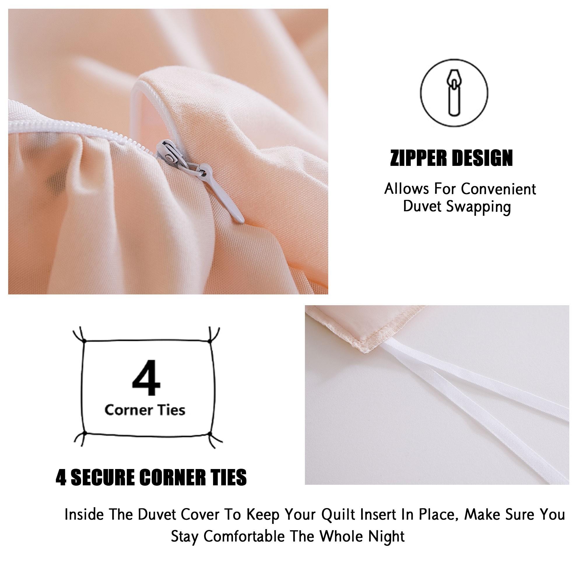 3-Piece Pink Butterfly Print Ruffled Bedding Duvet Cover Set includes 1 ruffled duvet cover and 2 pillowcases (without inserts).The duvet cover is designed with a zipper for easy removal and washing.