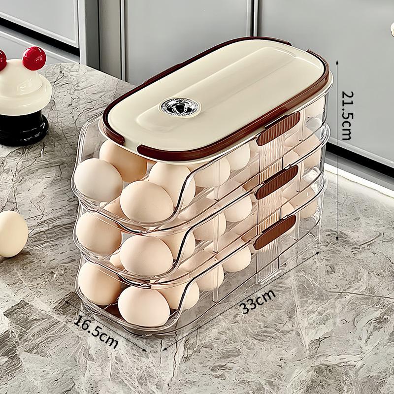 Single Layer, Dual Layer, Triple Layer Kitchen Home Egg Box Transparent Dual Layer Slide Rolling Egg Holder Refrigerator Side Door Handheld Egg Storage Box