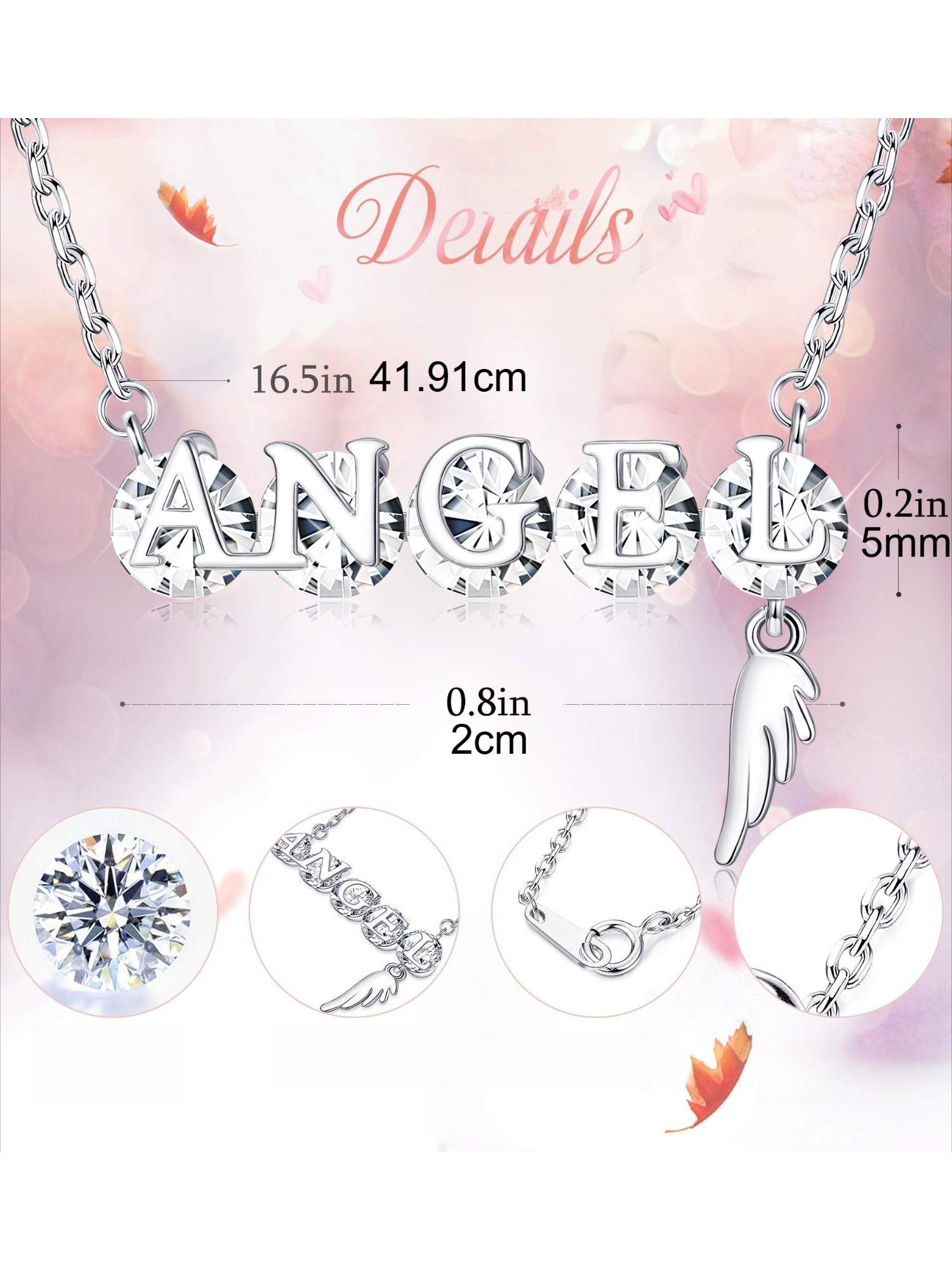 1 Pc Elegant Silvery ANGEL Letter Necklace with Sparkling Swarovski Crystal for Women Men Angel Wing Charm Trendy Meaningful Jewelry Piece Constructed with Durable Hypoallergenic Copper Lightweight Skin-friendly Ideal for Prolonged Daily Wear