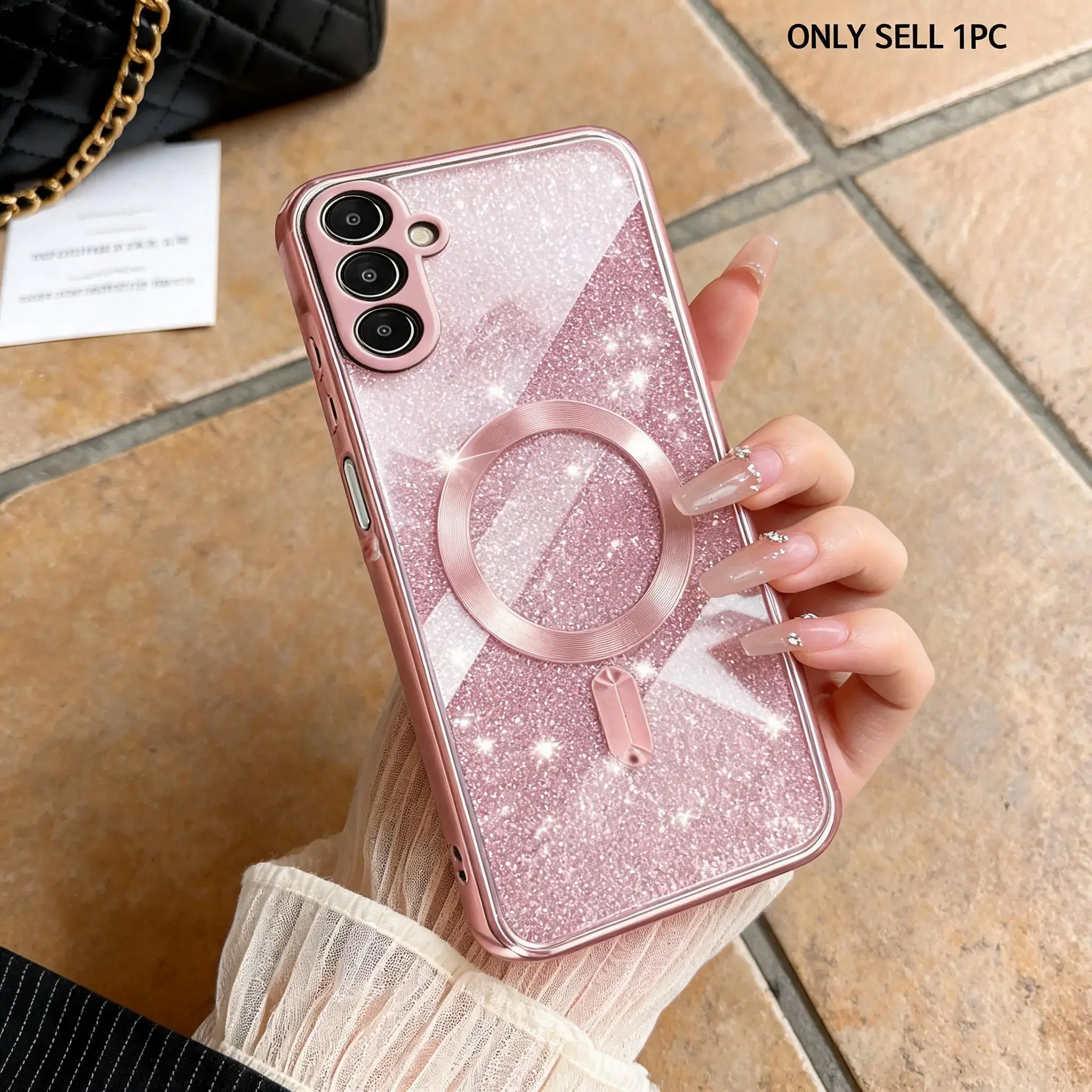 Glitter Magnetic Protective Smartphone Case Cover, Decorative Smartphone Protector, Anti-Drop Shockproof, Compatible with Samsung Galaxy S10e/a12 5g/a21 5g/a55 5g/a71 5g/a51 5g/s21 Fe/s20 Fe/s24/s24 Plus/s24 Fe/s23 Fe/s8 Plus/s24 Ultra/s23 Ultra