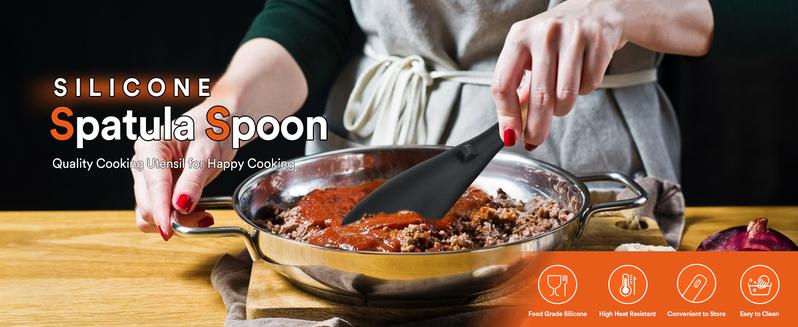 Cooking Spoon for Nonstick Cookwares, Great for Cooking and Serving Durable BPA-Free Matte Silicone, Wood Handle Spoon for Mixing, Scoop, and Scrape