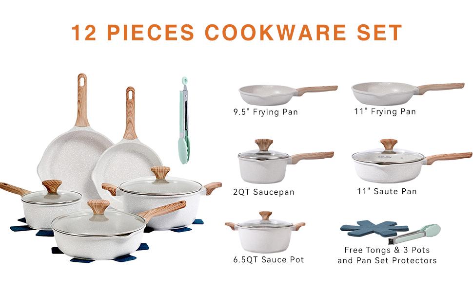 KOLEX Nonstick Cookware Sets,12-Piece Kitchenware Pots and Pans Set ...