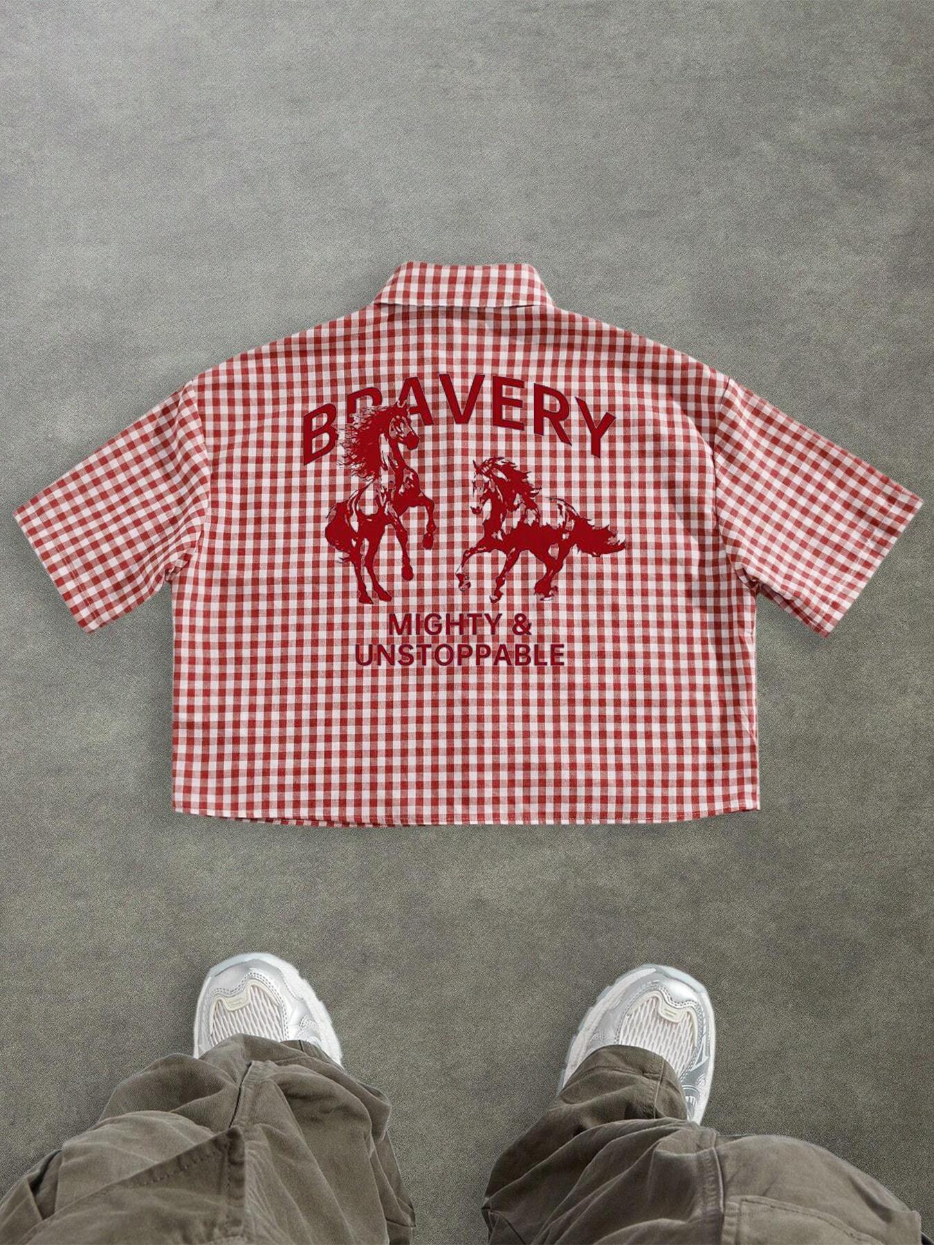 Men's Regular Fit Plaid Print Short Sleeve Shirt, Casual Retro Style Top for Daily Wear, Men's Clothes for All Seasons