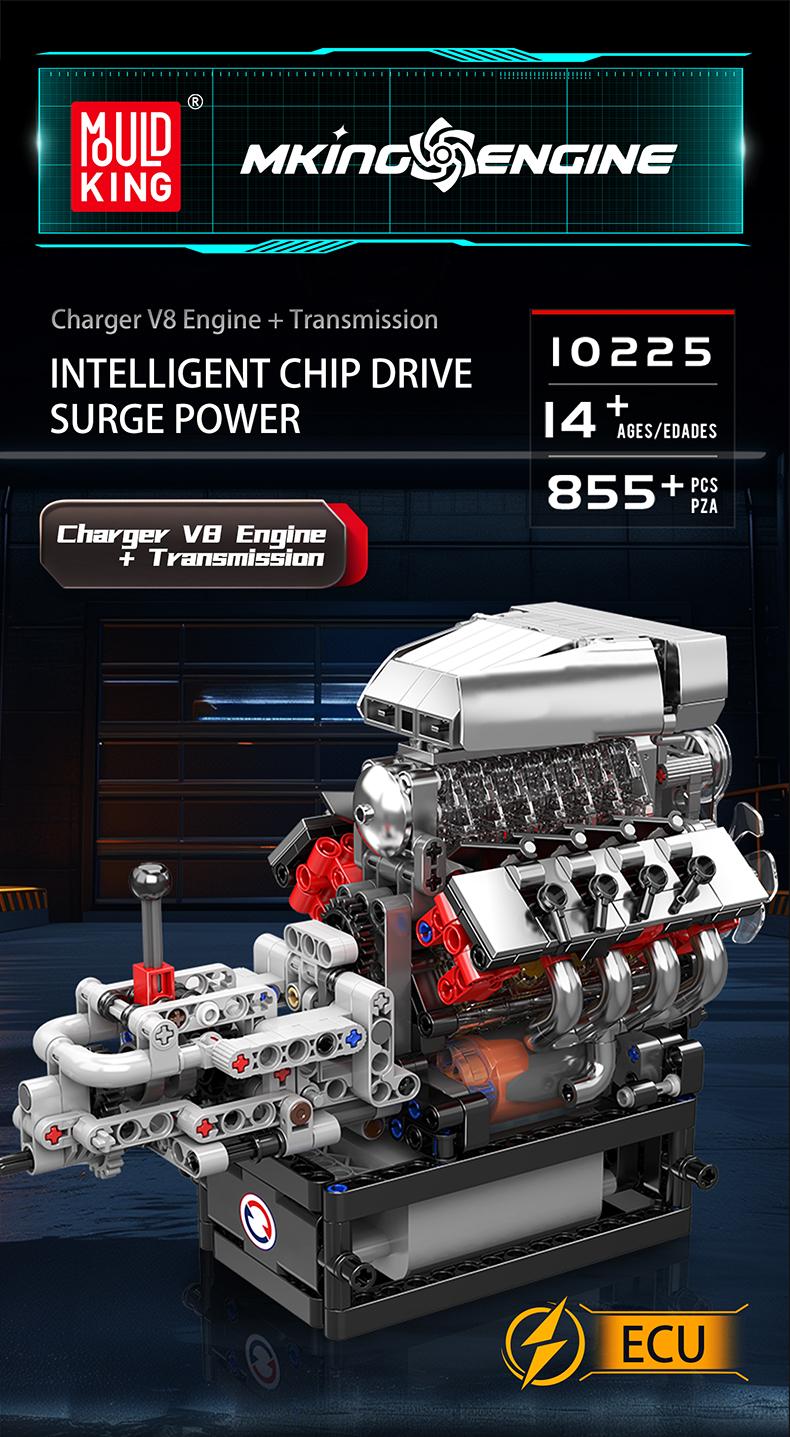 Mould King 10225 V8 Engine Motor That Runs Building Block Toy STEM Construction 855 Pcs