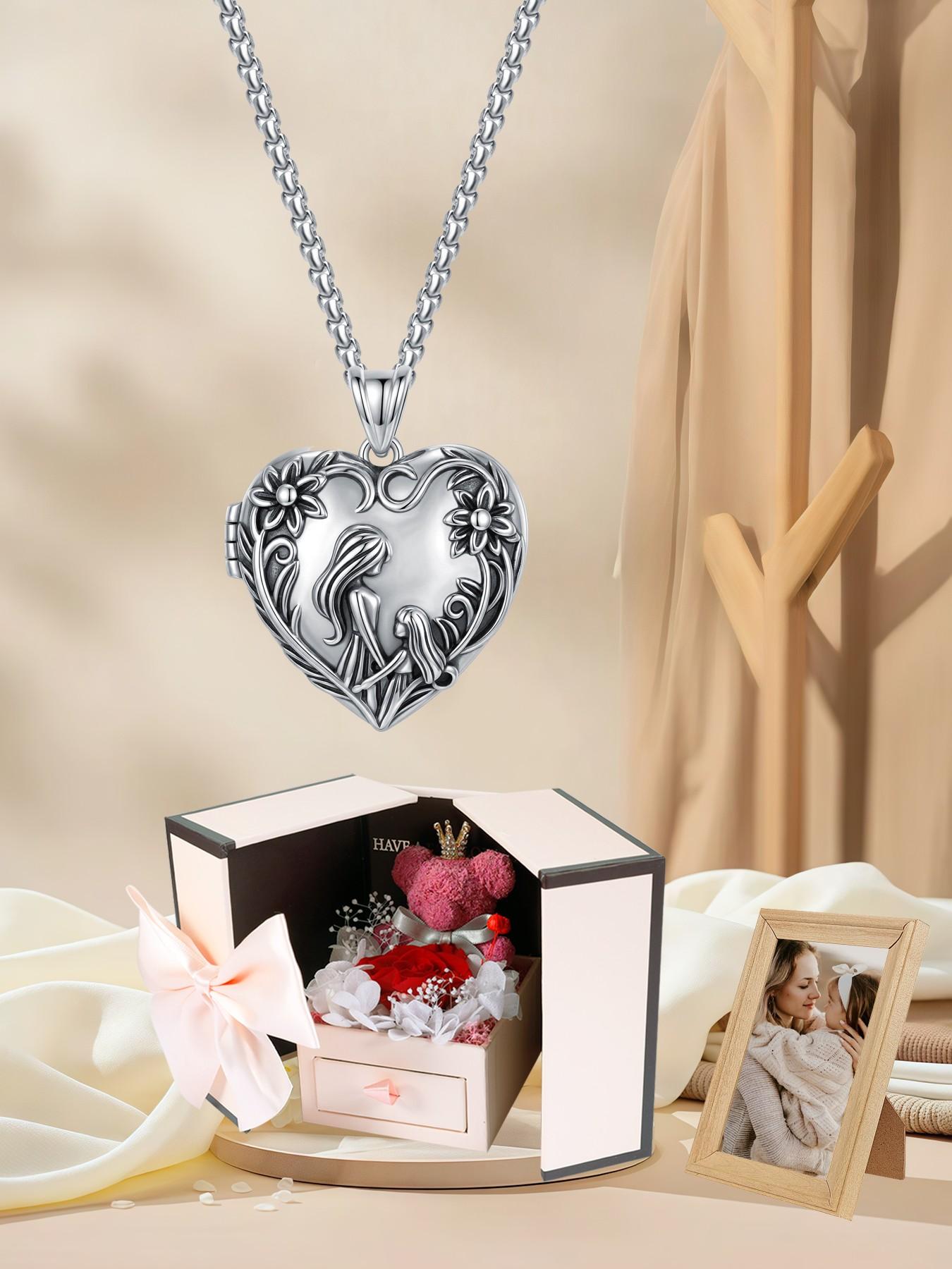 Personalized Mom and Daughter Heart Box Necklace, Customizable Photo Jewelry Gift Set, Mother's Day Christmas Birthday Present