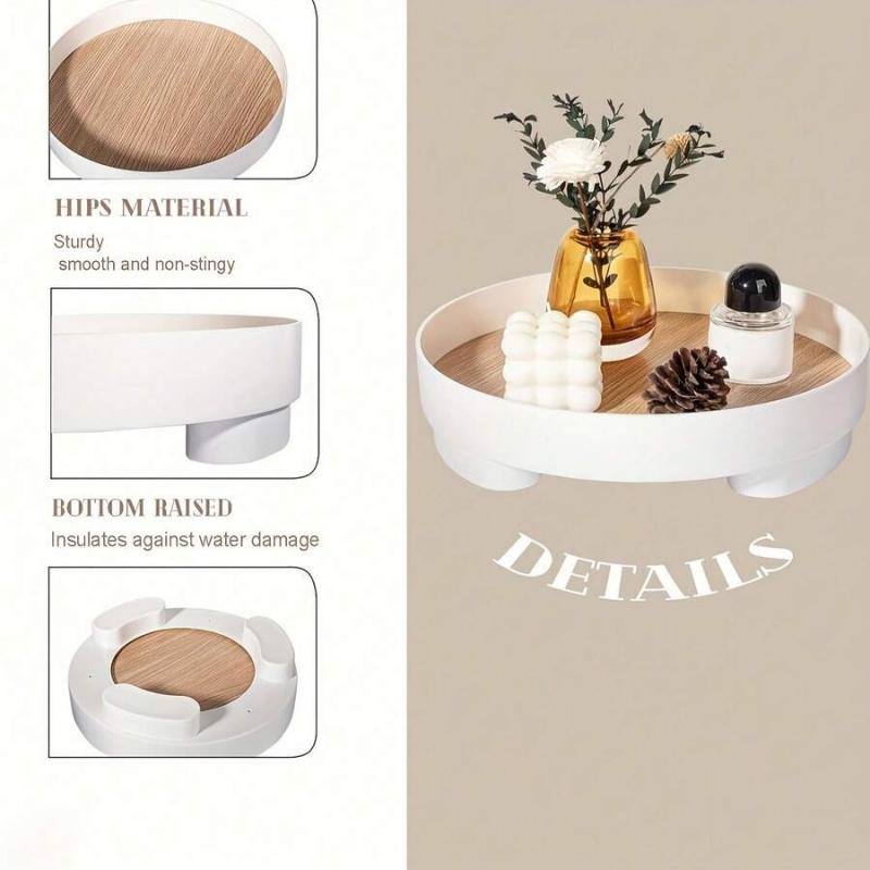 Minimalist Round Vanity Tray With Non-slip Wooden Surface, Multifunctional Decorative Storage Tray, Suitable For Placing Perfume, Cosmetics, Skin Care Products, Bathroom Toiletries And Entrance Decorations, Elegant Household Storage Supplies