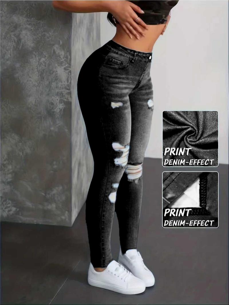 New Denim Look Tight Pants for Women, Elegant Elastic Bell Bottoms, All-Season Casual Formal Two-In-One, Comfort Fashion
