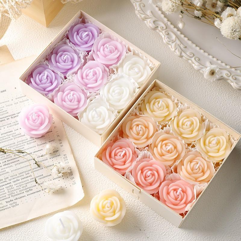 9-Pack Rose Aromatherapy Candles, Romantic Scents for Home & Parties, Relaxing Spa, Birthday Decor, Wedding Gifts, Gradual Scented Design
