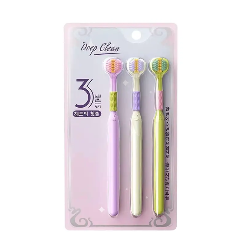 3-Sided Toothbrush with Spiral Design & Soft Pbt Bristles, All-Around Teeth Cleaning & Stain Removal, 3-Pack Set for Home Use, Gentle