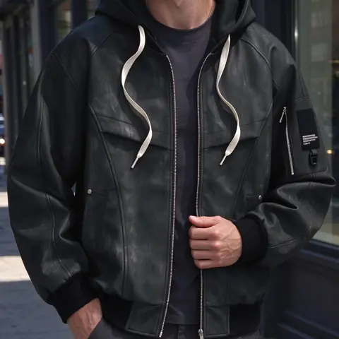 Men's Spring Hooded Zippered Long Sleeve Jacket, Multiple Pockets Loose Fit Casual Functional Outerwear