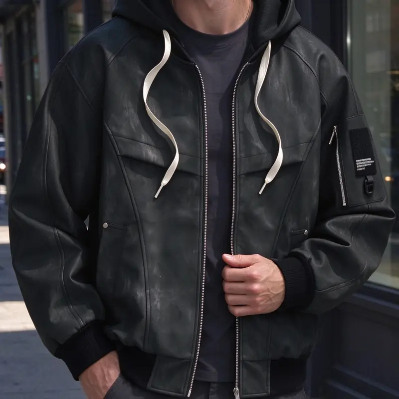 Men's Spring Hooded Zippered Long Sleeve Jacket, Multiple Pockets Loose Fit Casual Functional Outerwear