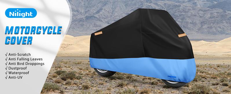 Nilight Motorcycle Cover All Season Universal Oxford Fabric with Lock-Hole Waterproof Durable UV with Storage Bag & Protective Reflective Strip Fits up to 96" Motorcycle Blue Black Vehicle Motorbike dealsforyoudays