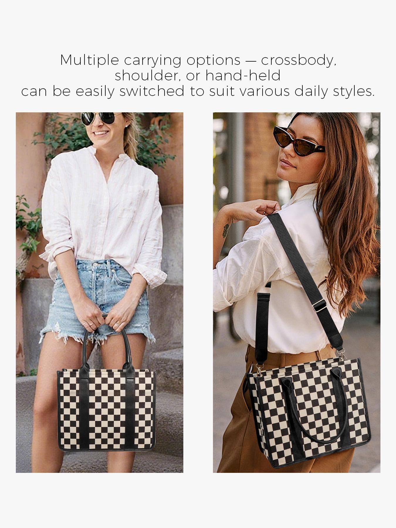 Large Women'S Casual Plaid Checkered Crossbody Shoulder Bag with Adjustable Detachable Strap, Large Capacity Fashion Tote Bag for Women, Versatile High-quality Daily Commuting Bag, Parties|Stylish Handbag Shoulder Bag