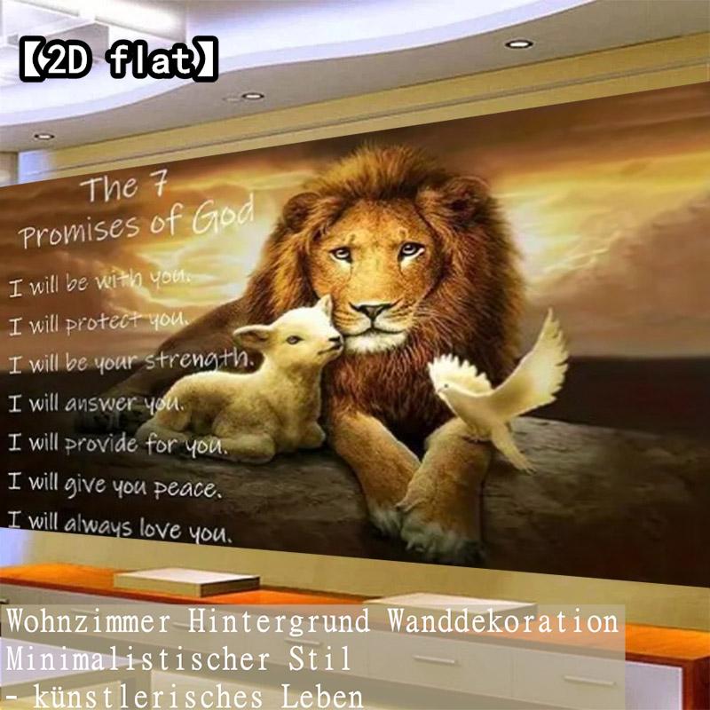 【2D flat】Lion, lamb, white bird, the seven great promises of God. A frameless minimalist canvas wall art, stylish themed decoration, suitable for sofa, dining room, living room, hallway, art mural decoration.