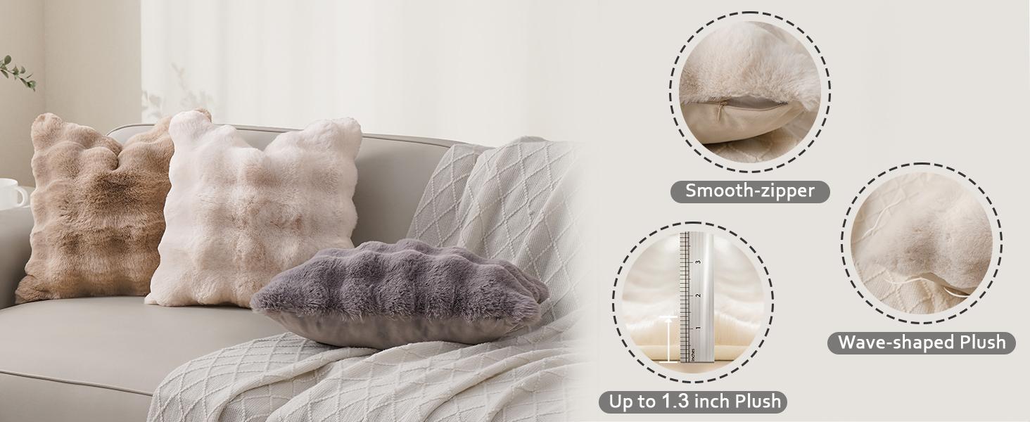 20x20 Pillow Covers Set of 2 Throw Pillows Covers for Couch Plush Decorative Pillowcase for Farmhouse Sofa Pillow Cover Cream White