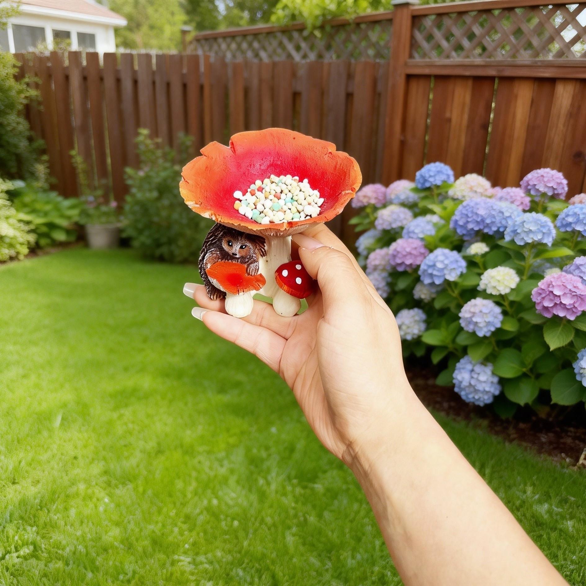 Creative Hummingbird Feeder, Mushroom-Shaped Outdoor Pet Feeder, Ground-Standing Garden Decoration, Ideal for Landscape Enhancement