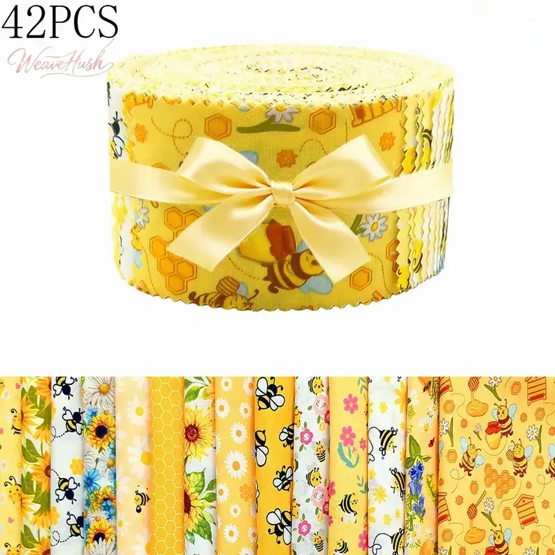 42-Piece Cute Fat Quarter Fabric Bundles, Medium Weight Fray-Resistant Quilting Fabric With Floral Pattern And Nature Motifs, Soft Woven Patchwork Material For Quilt Making And DIY Decor Projects