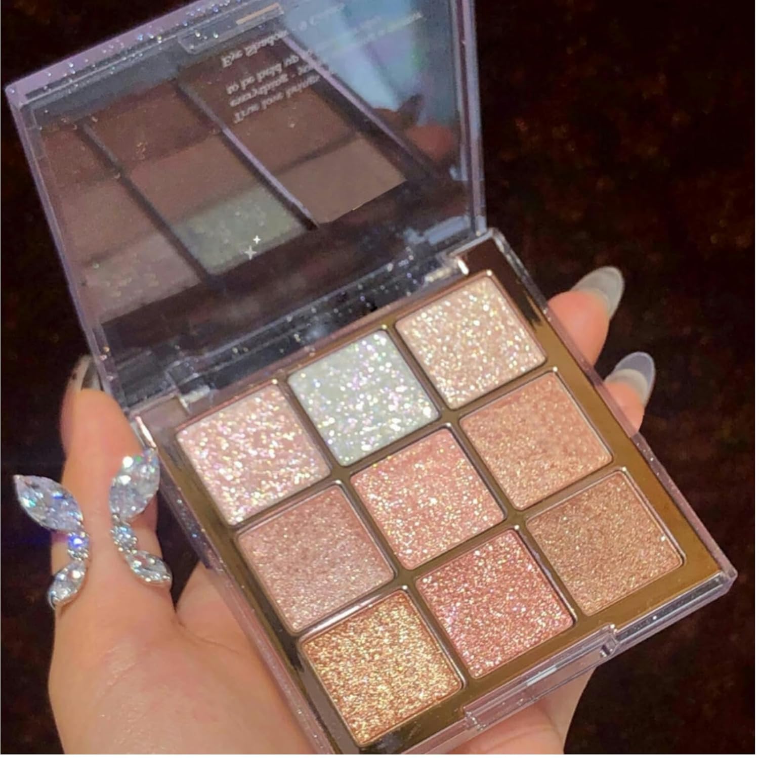 9-Color Korean Pigment-Rich Eyeshadow Palette, Cruelty-Free Cosmetic - Long-Lasting, Waterproof, Silky Smooth, Smudge-Proof - Pearl Powder Eye Make-Up with Shimmer, Glitter, Blend Easily Pink, Brown & Gold Shades