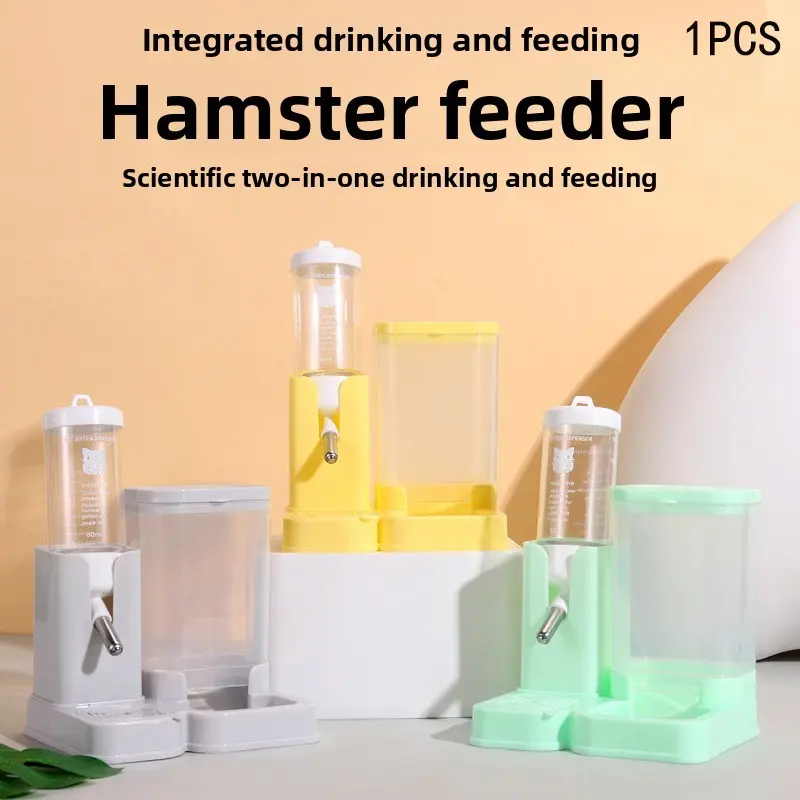 Automatic Hamster Watering and Feeding Device, Dual-Function Food Bowl and Water Bottle, Anti-Tip Design, /mint /