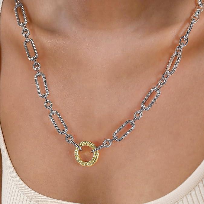 Aprilery Two-Tone Cable Chain Necklace – Designer-Inspired Twisted Rope Oval Link Statement Necklace for Women Chunky Elegant Aprilery Two-Tone Cable Chain Necklace – Designer-Inspired Twisted Rope Oval Link Statement Necklace for Women Chunky Elegant