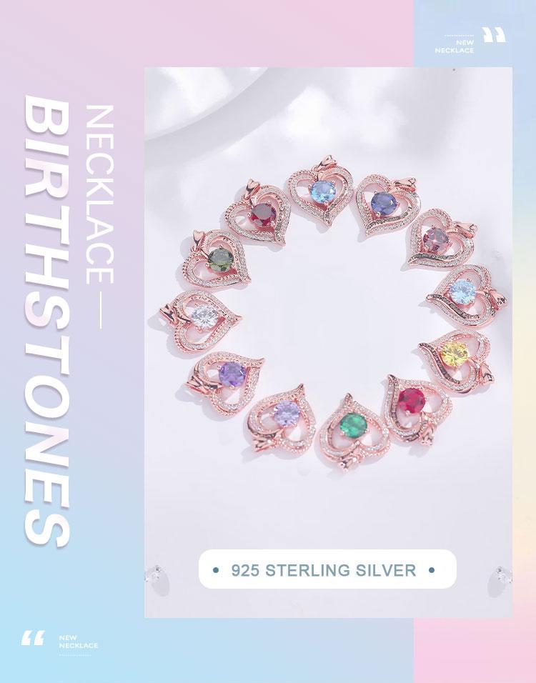 Elegant Birthstone Heart Necklace with Engraved I Love You to the Moon and Back, Rose Gold Heart Pendant, Bridesmaid & Lover Gift