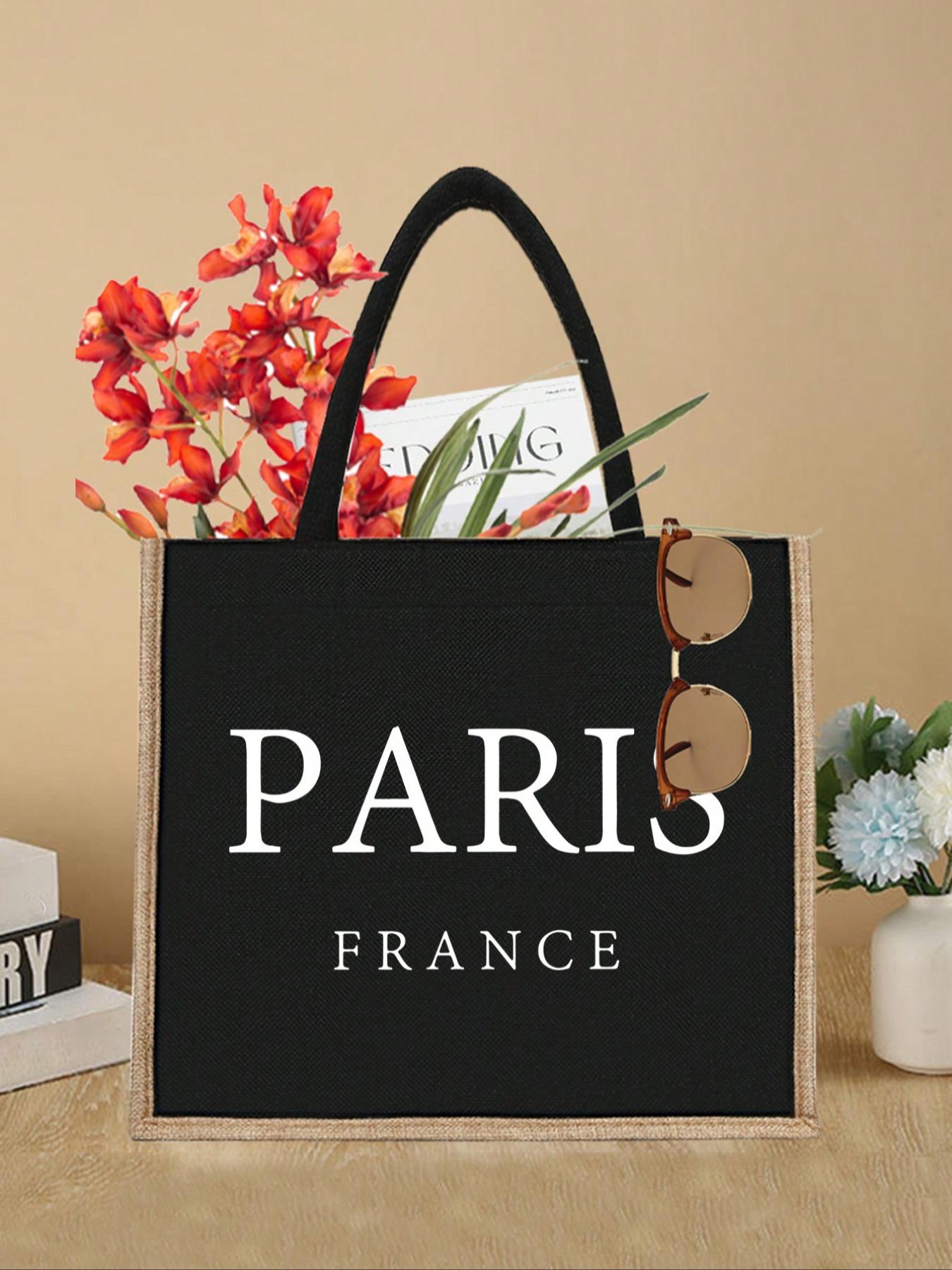Linen Tote Bag Set, Paris Print & Small Pouch, Linen with Buckle & Zip, Perfect for Makeup, Nail Polish, Beach, Gifts for Women, Teachers, Friends