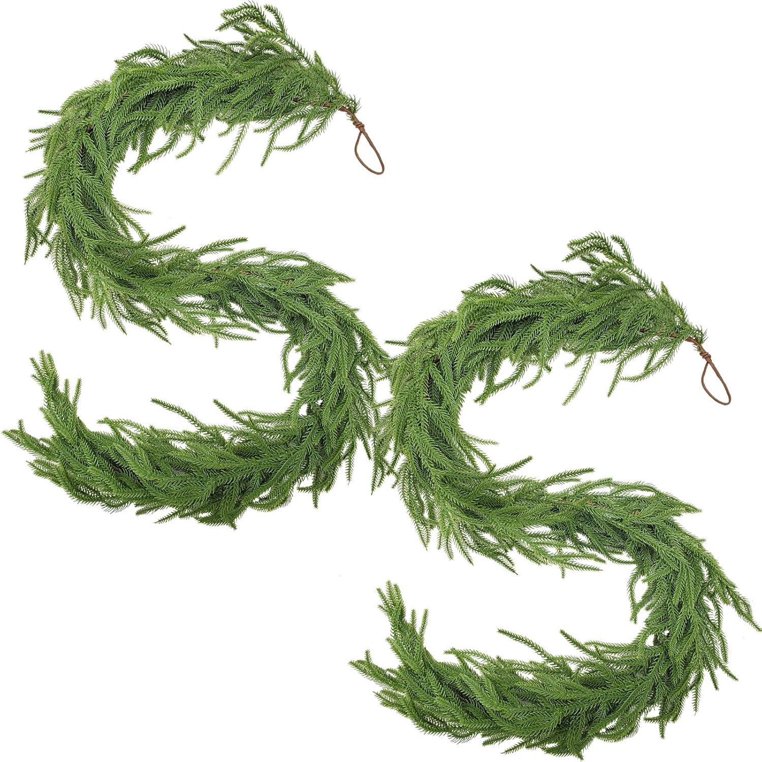 6 Foot Artificial Norfolk Island Christmas Wreath, Faux Pine Garland for Indoor Outdoor Decor, Perfect for Dining Table Fireplace Wall, Hanging Decoration