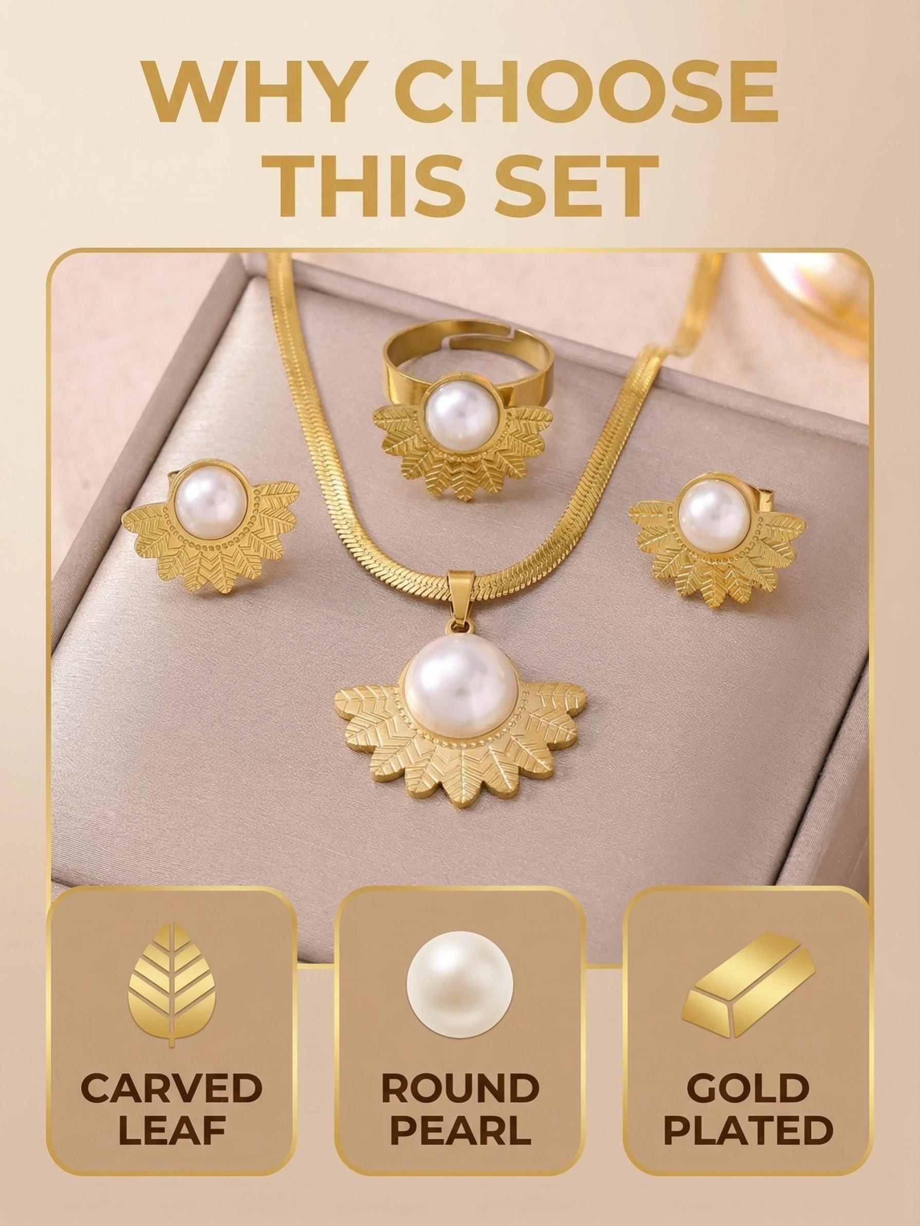 3-Piece French Vintage Stainless Steel Jewelry Set for Women, Elegant Necklace Earrings Ring Set, Luxury High-End Accessories